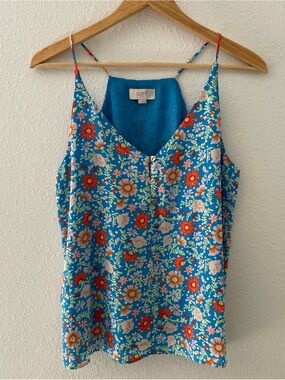 LOFT Women Vibrant Blue Floral Flowy Spaghetti Strap Tank Top Light Weight Sz S